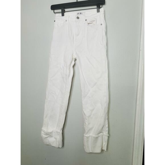 7 FOR ALL MANKIND White Cotton Blend Cuffed Hems Logan Straight Leg Jeans 25 - Picture 4 of 16